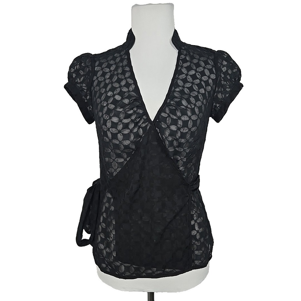 Express Black‎ Full Wrap Mesh Short Sleeve Blouse Top (Shell Only) XS